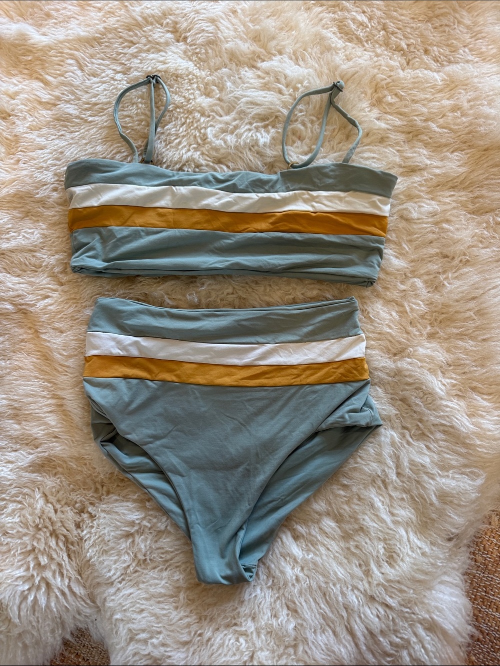 l*space Sage, White & Mustard High-Waist Bikini